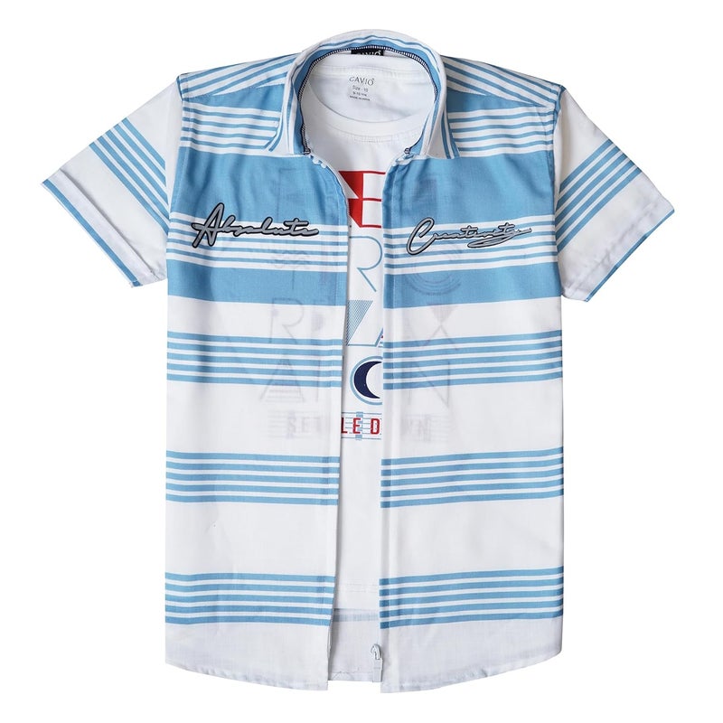 CAVIO Boys Regular Fit Striped Casual Shirt and T-Shirt Combo - Image 1